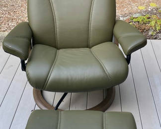 Lot 1: Dark Olive Ekornes Chair and Footrest