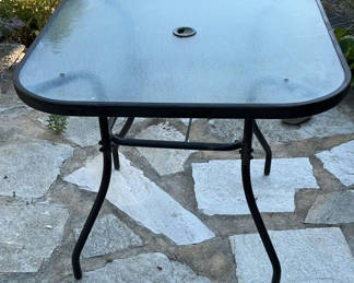 Lot 86: Small Glass And Metal Patio Table And Folding  Side table