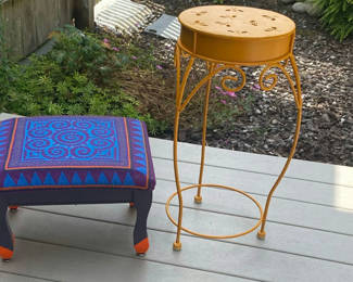 Lot 6: Boho Footstool and Side Table