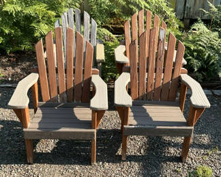 Lot 85: Weathered Adirondack Wood Chairs
