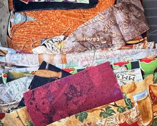 Assorted Themed Quilting Fabric Scraps & Notions