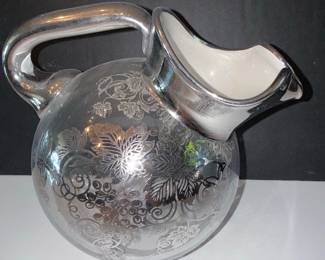 Mid-Century Silver Overlay Glass Pitcher