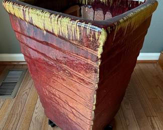 Red Drip Glaze Tapered Square Planter