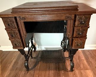 White Rotary Treadle Sewing Machine Cabinet