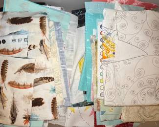 Assorted Themed Quilting Fabric Scraps & Notions