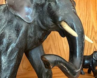 Vintage Cast Iron Elephant Family Sculpture
