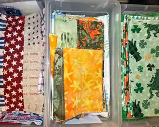 Assorted Themed Quilting Fabric Scraps & Notions