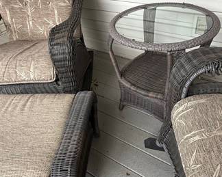Resin Wicker Rocking Chair Set with Ottoman & Side Table