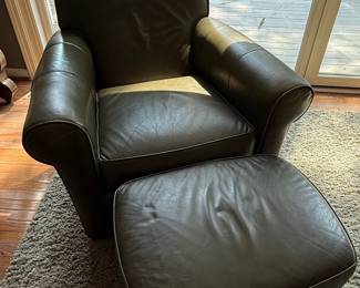 Ethan Allen Leather Club Chair and Ottoman