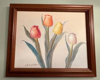 J. Knight Floral Tulip Oil Painting