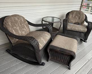 Resin Wicker Rocking Chair Set with Ottoman & Side Table
