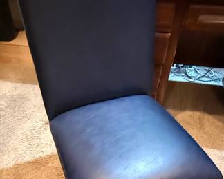 Blue Upholstered Office Task Chair with Wood-Tone Base