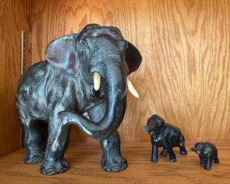 Vintage Cast Iron Elephant Family Sculpture