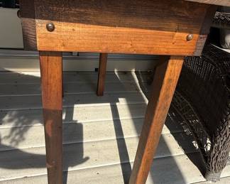 Rustic Farmhouse Pine Side Table with Drawer