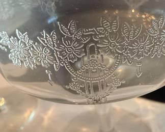 Monongah Glass Roseland Etched Champagne Coupes