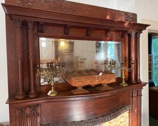 Parlor-Brass candelabras, large tramp art box