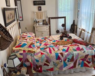 Upstairs Bedroom 3-vtg full size crazy quilt with shams