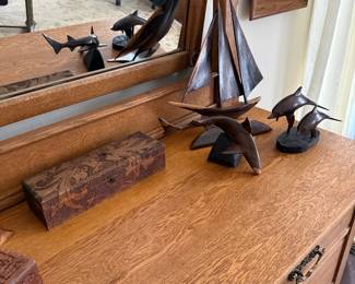 Upstairs Bedroom 1-carved fish/boat, Flemish box