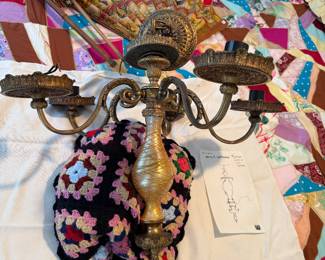 Durand Chandelier with centerpiece marked Lion on metal piece