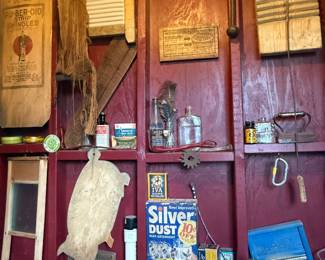 Laundry Room- Wash boards, wooden cheese boxes