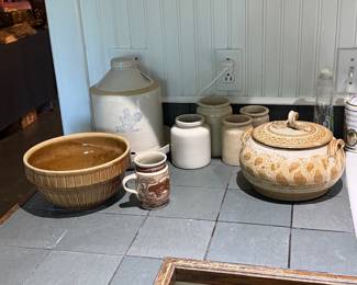 Kitchen-chicken feeder, crocks, pottery casserole