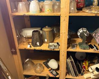 Upstairs Closet-glass shades, lamps