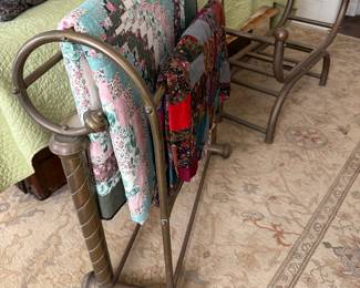 Upstairs Bedroom 1-Chunky Brass quilt rack, chunky brass bench