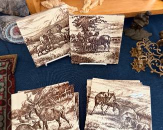 Case Table-brown transferware tiles