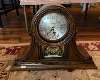 E Clock plays 16 melodies, has hourly chime , battery operated w quartz WSM movement by Newcastle Rhythm,