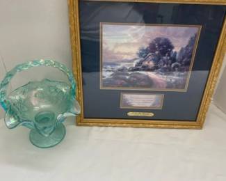 Fenton Art Glass Basket And A Thomas Kinkade Limited Edition Lithograph