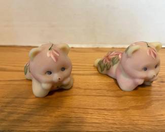 Fenton Pink Satin Burmese Glass Bears
