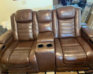 04 Brown Leather Look Electric Recliner Set One
