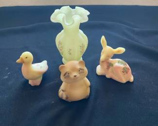 Fenton Glass Figures And Vase.