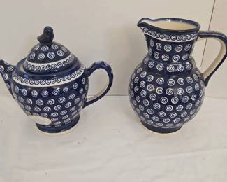 Authentic Boleslawiec Polish Stoneware Teapot And Pitcher