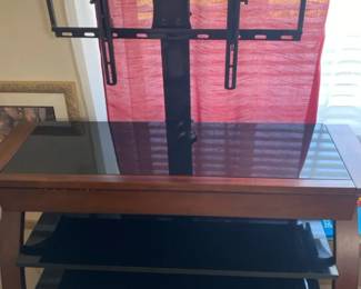 TV Stand Wood And Glass Three Shelves One Drawer