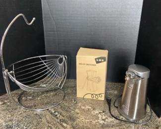 Meat Grinder. Cuisinart Electric Can Opener. Wire Fruit Basket
