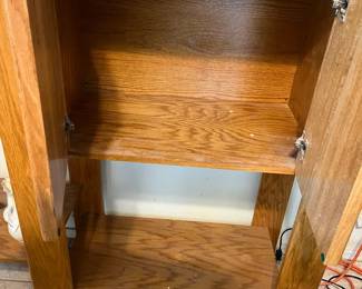 Light Oak Stained Wood Bookcase With Cabinets