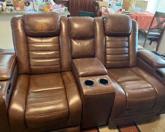 Brown Leather Look Recliner Two
