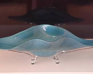 Wavy Turquoise Footed Bowl