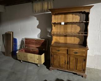 $50 hard rock maple hutch, $25 cedar lined chest.