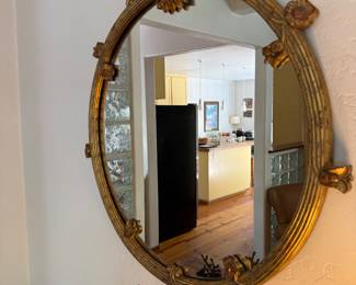 Gilded Round Wall Mirror $300