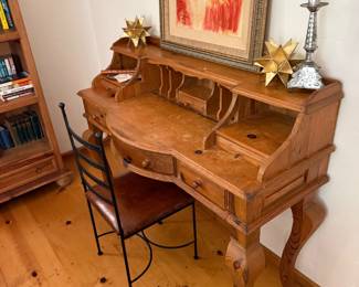 European carved pine open desk with cabriole legs. $700