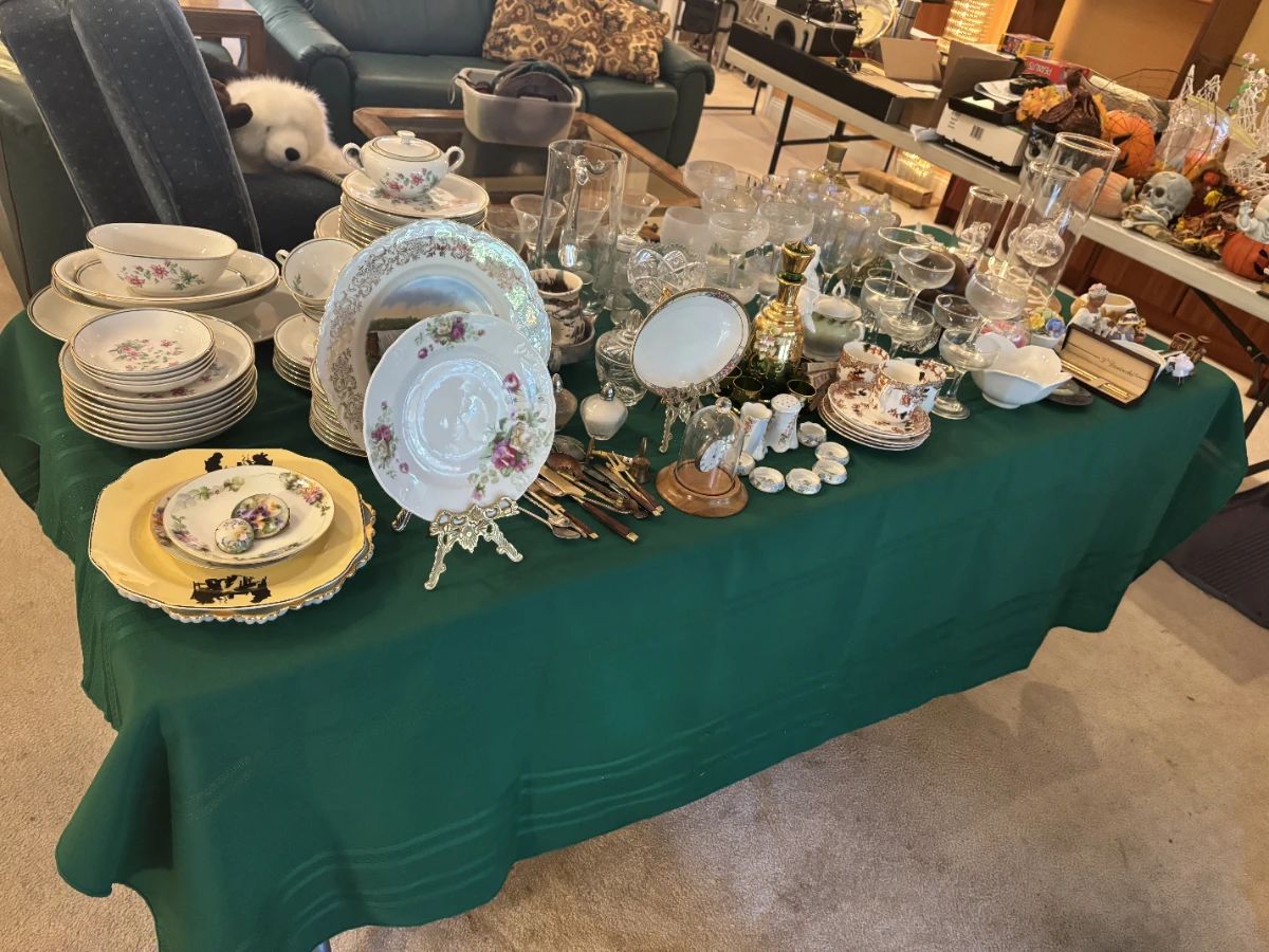 Assorted China and glass wear as well as antique spoons 
