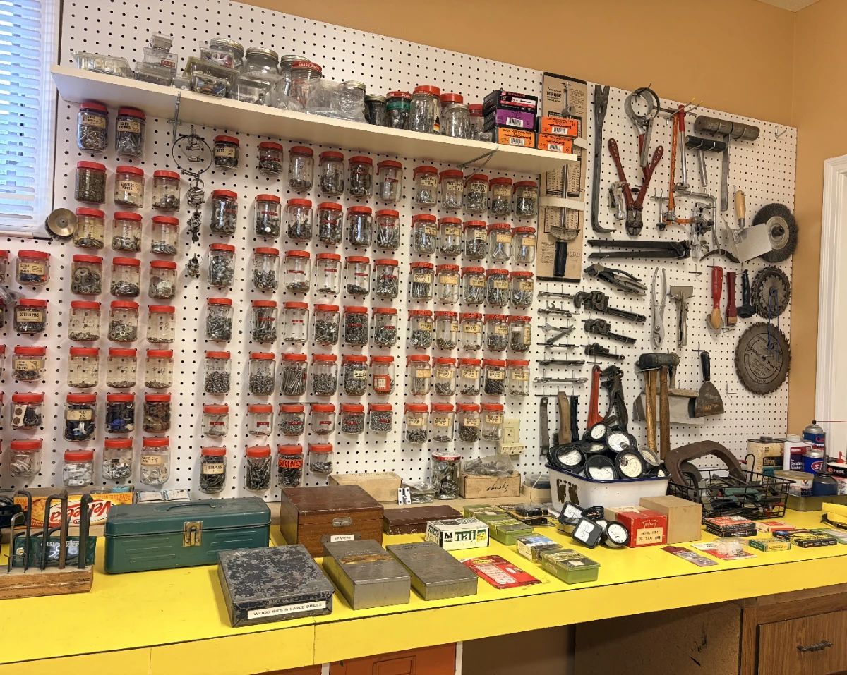 Organized Peg-board Ready Screws, nails, and fasteners