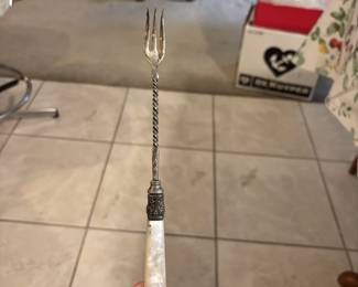Antique Sterling Silver and mother-of-pearl pickle fork