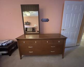 HAVE FULL SET - Drexel Profile collection, by designer John Van Koert dresser with mirror