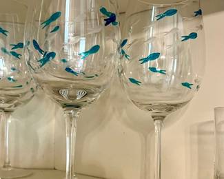 Stemware glasses w/blue fish