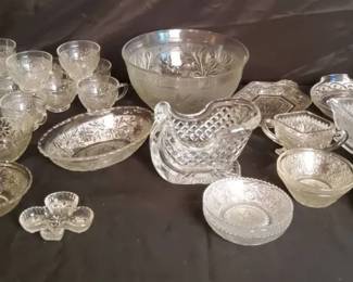 Depression Era Pressed Glassware Party Set  Crystal Sleigh