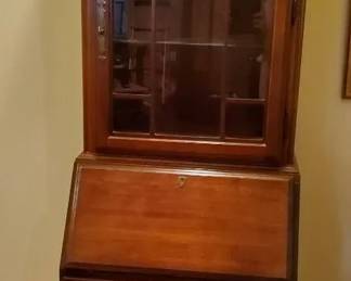 American Drew Wood Secretary Desk with Glass Hutch