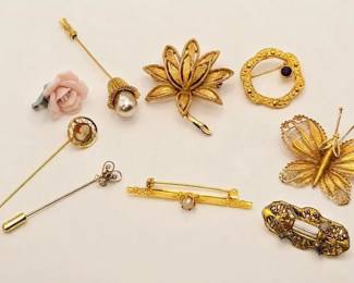 Avon Lotus Flower Brooch, GoldTone Filigree Butterfly, Cameo Stickpins,  Figural Pins  Gold Tone